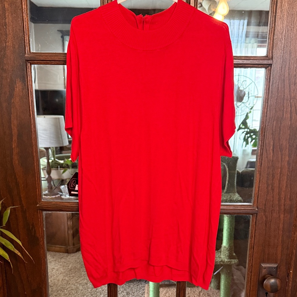Rochelle California Red Mock Neck Short Sleeve Knit Top Plus Size 3X R9829X NEW